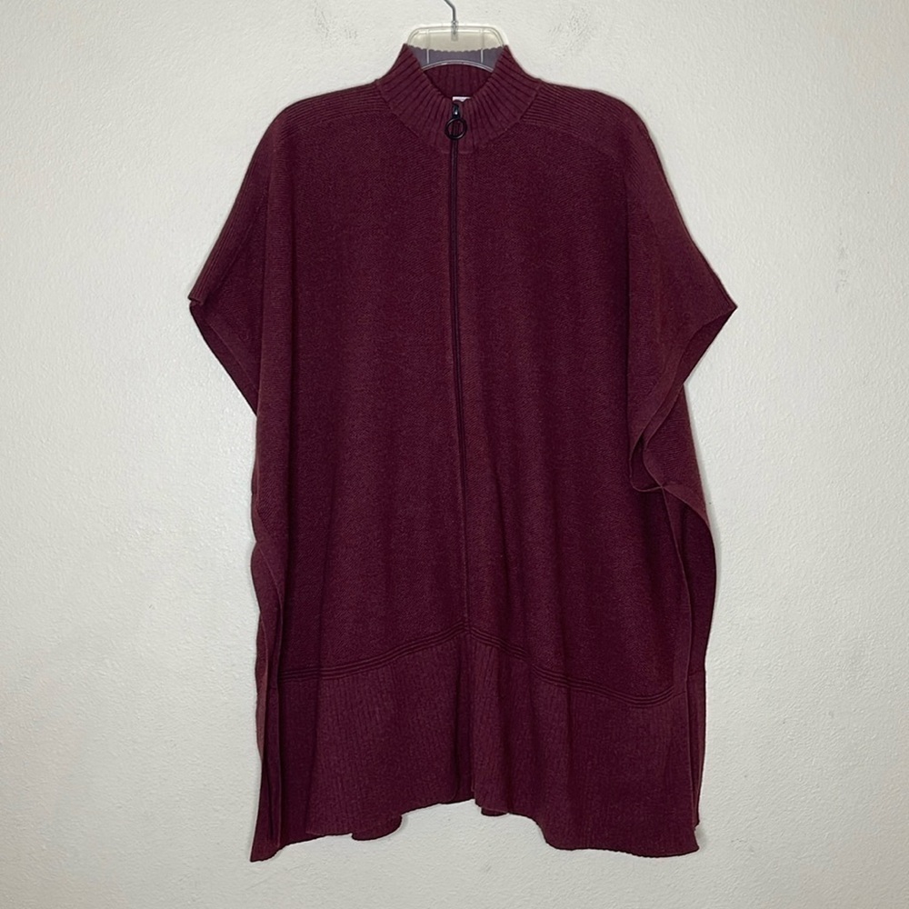 Lululemon Call Me Cozy Burgundy Zip Up Cotton Yak Blend Knit Poncho One Size